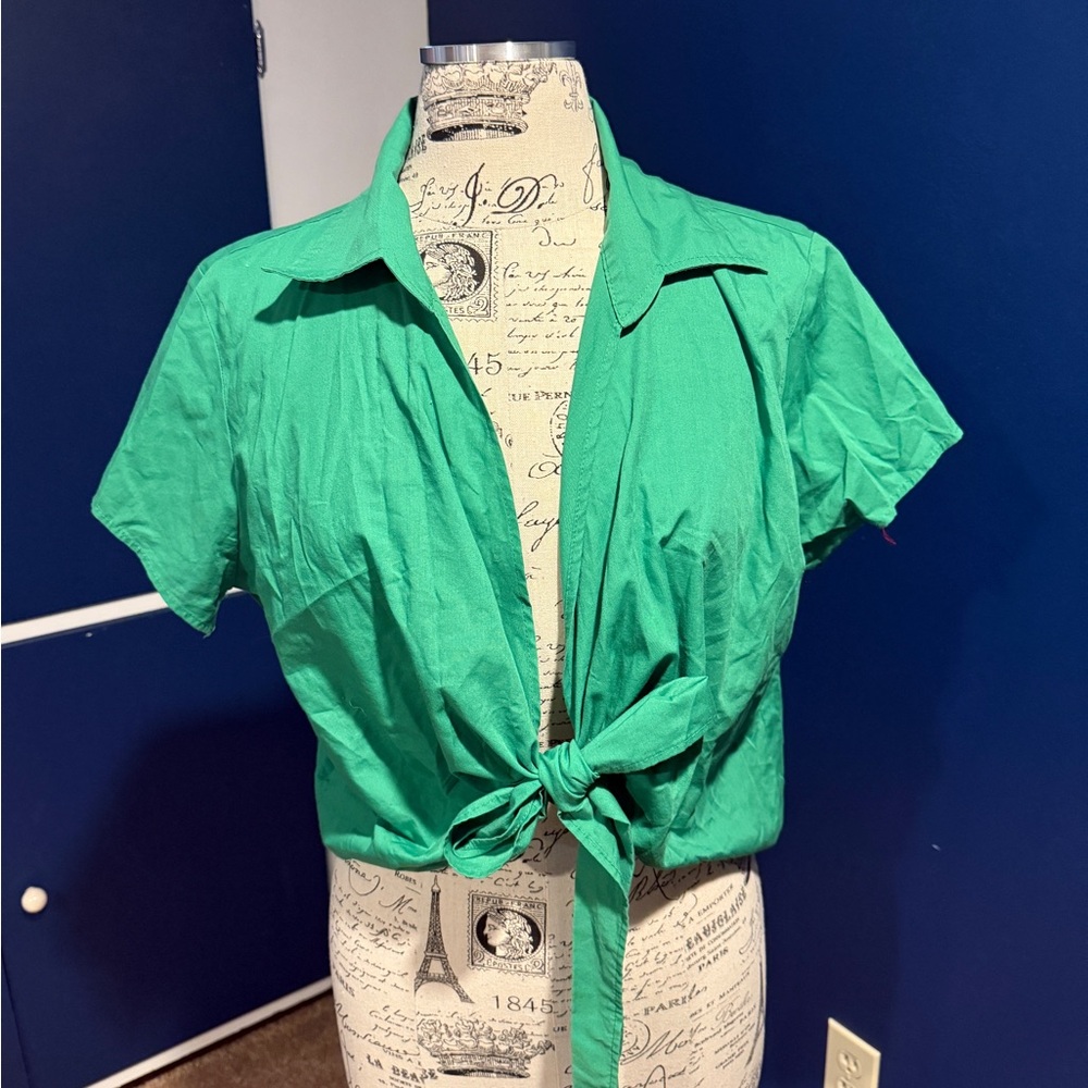 Green Tie-Front Blouse